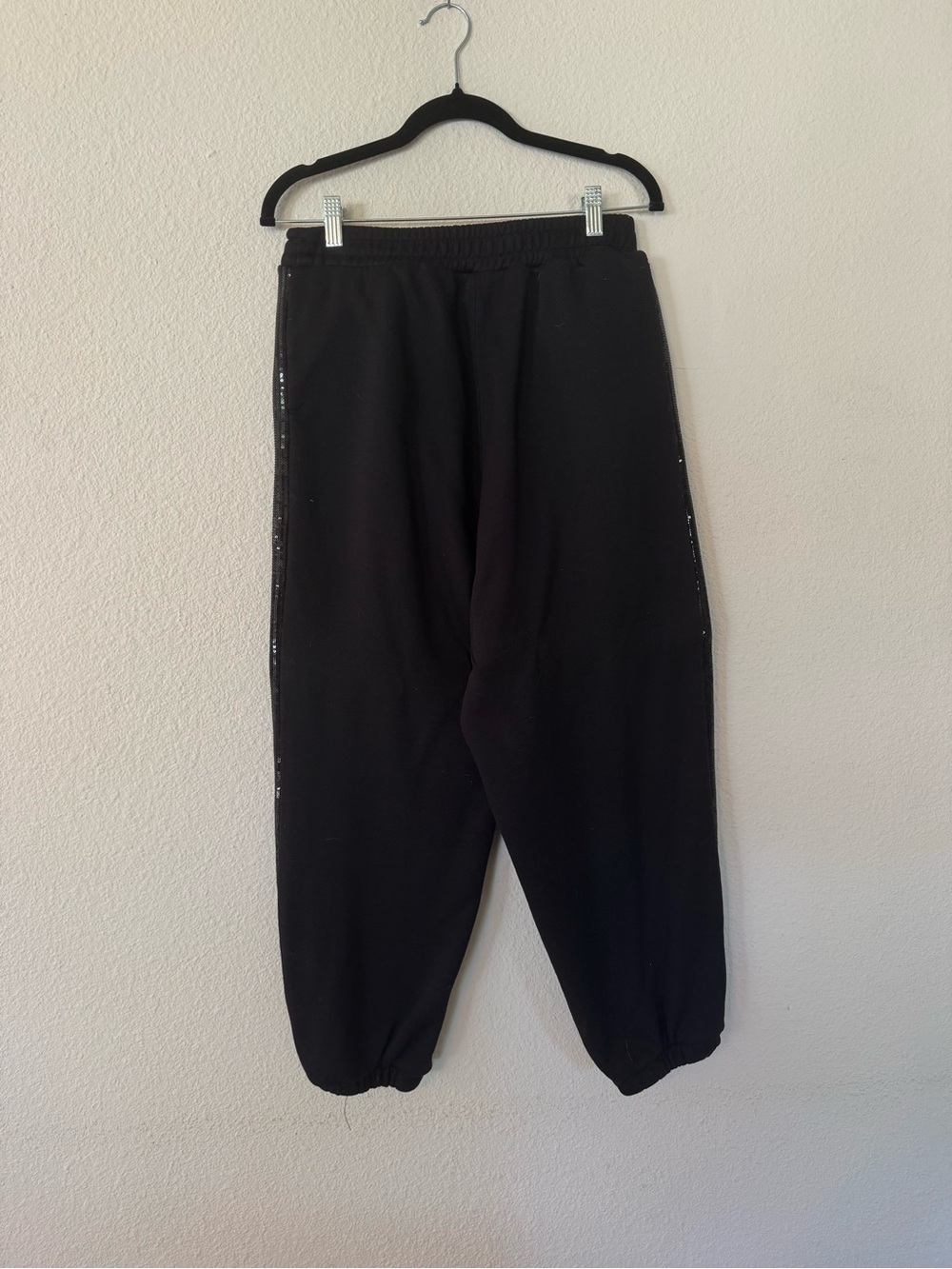 Black Women's Jogger Track Pants with Side Sequin Trim